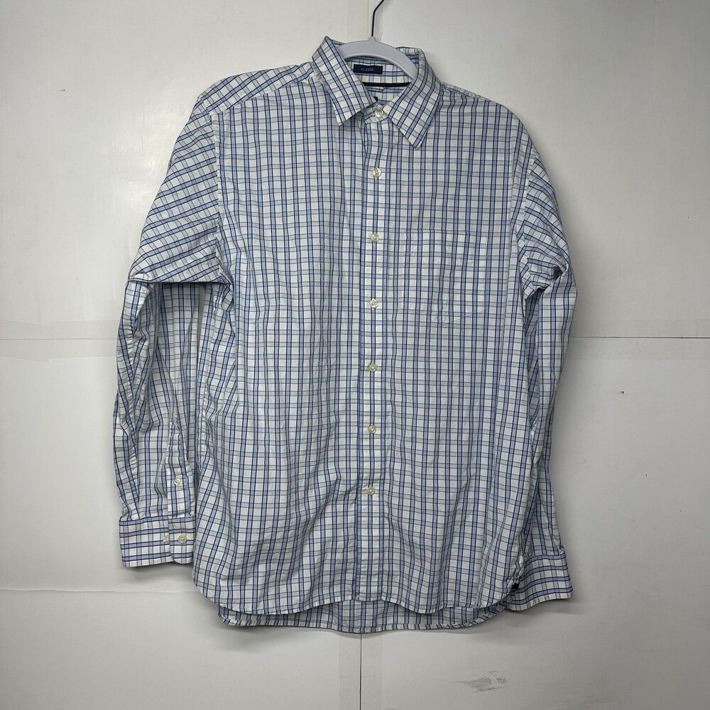 GAP Men’s M Blue White Plaid Button Down Shirt Long Sleeve Classic Fit